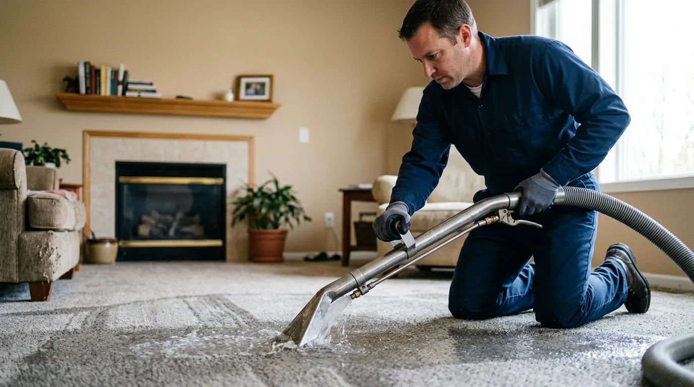 Water damage restoration technician working near Rock Island, TX